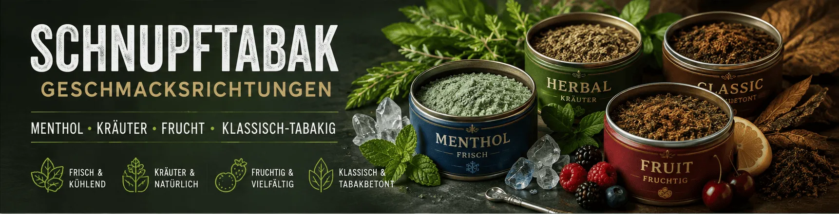 Schnupftabak Geschmacksrichtungen – Menthol, Kräuter, Frucht und klassisch tabakig