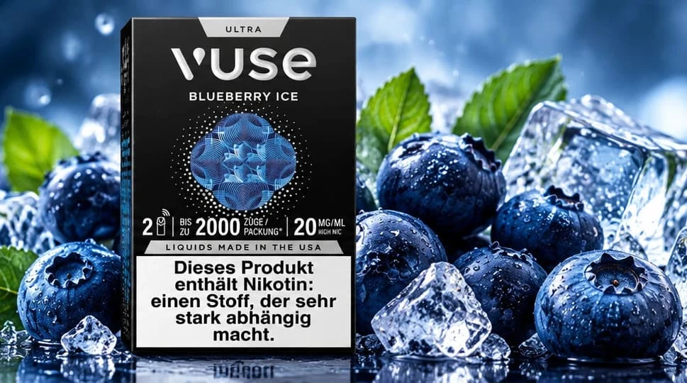 Eisgekühlte Blaubeeren als Illustration der Geschmacksrichtung Vuse Ultra Blueberry Ice