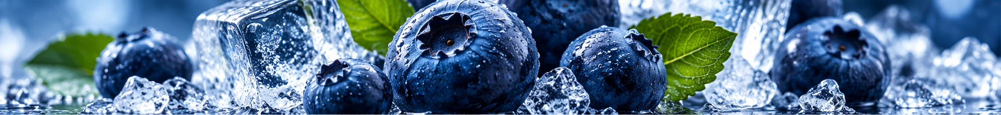 Blaubeeren und Eis als Illustration der Geschmacksrichtung Blueberry Ice
