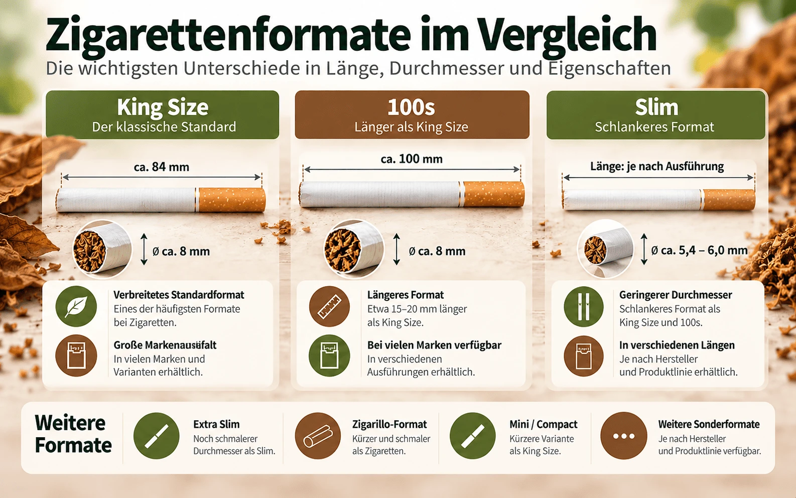 Zigarettenformate im Vergleich – King Size, 100s und Slim