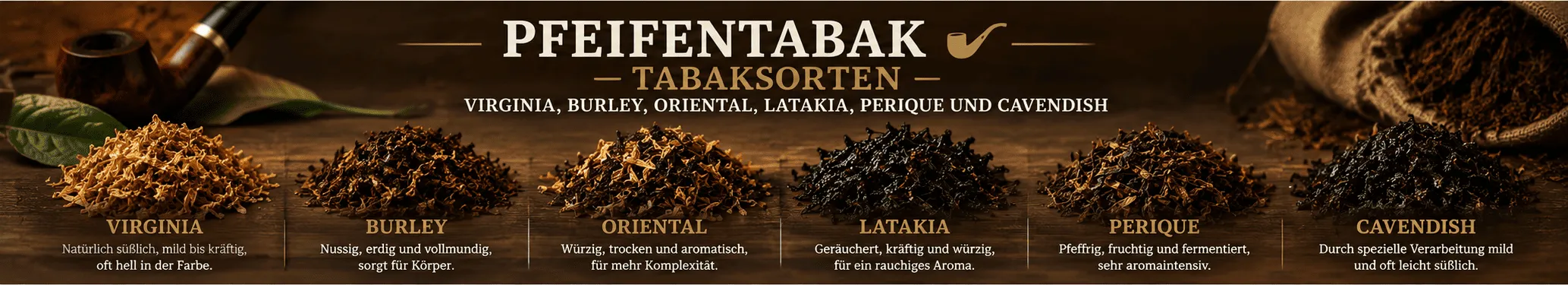 Pfeifentabak Tabaksorten – Virginia, Burley, Oriental, Latakia, Perique und Cavendish