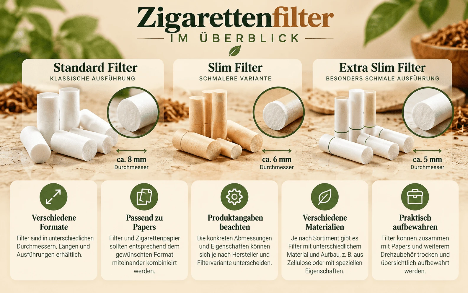 Zigarettenfilter im Überblick – Standard Filter, Slim Filter und Extra Slim Filter im Vergleich