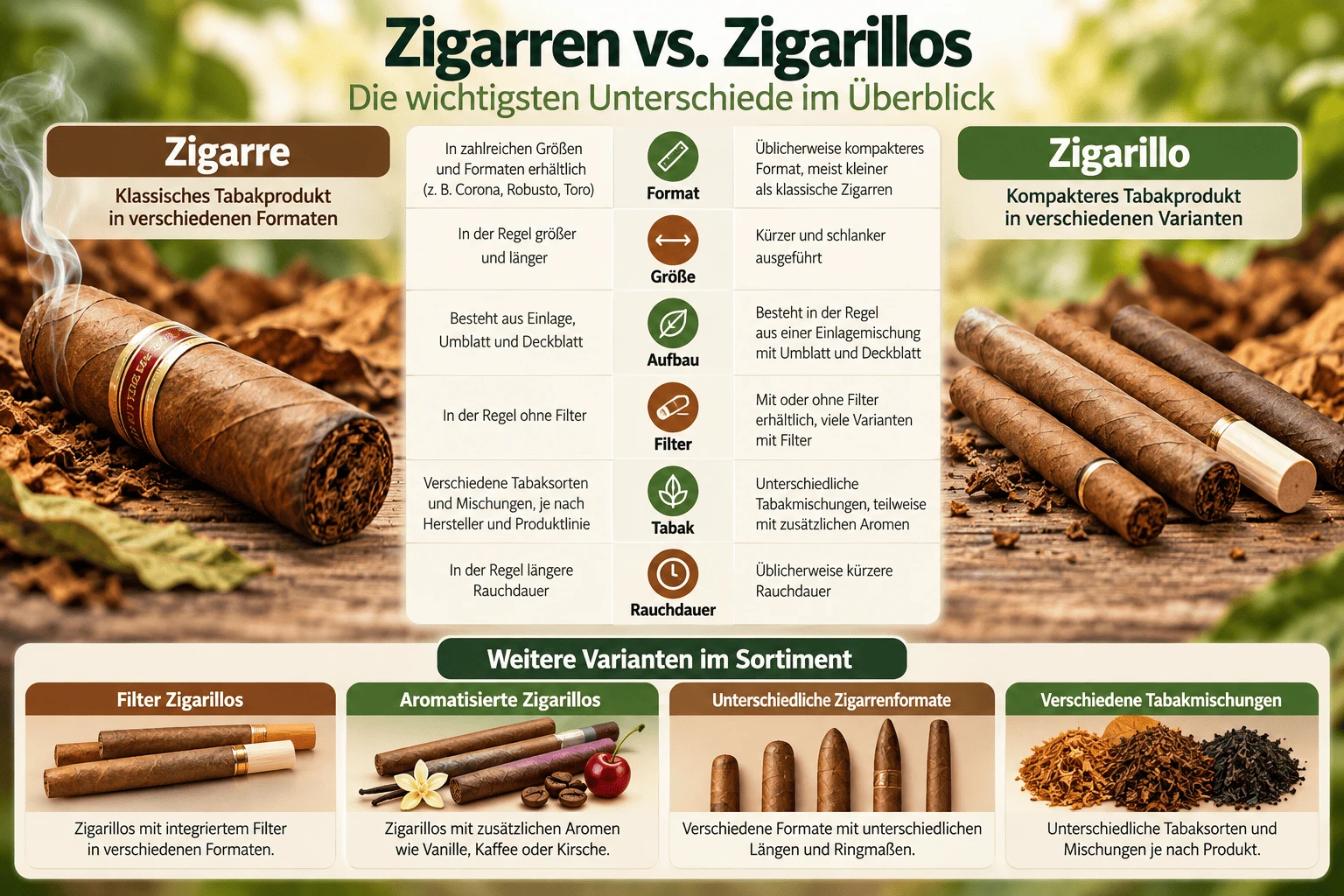 Zigarren und Zigarillos im Vergleich