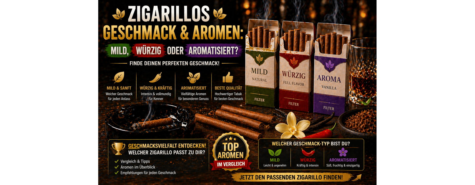 Zigarillos Geschmack & Aromen: Mild, würzig oder aromatisiert?